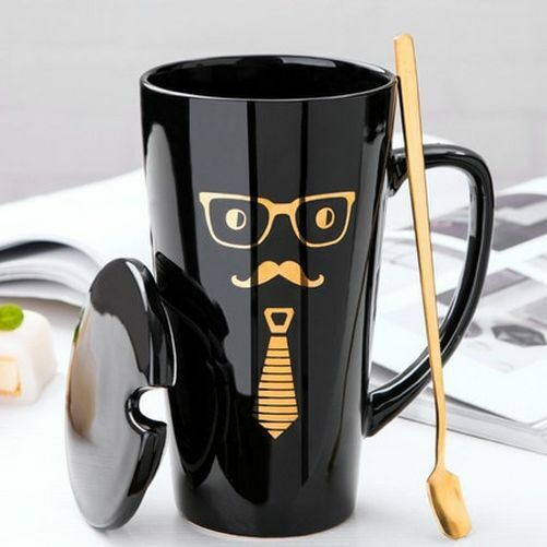 500ml Couple Cup 15x8.5cm Ceramic Coffee Mugs With Spoon & Cover Drinkware Gifts