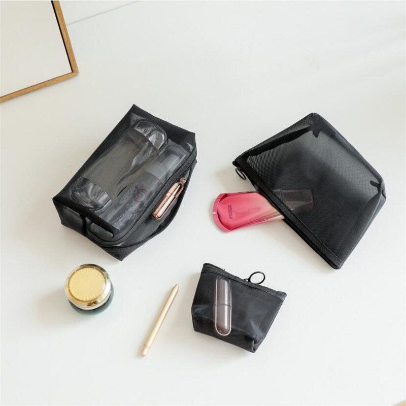 Black Cosmetic Bag Transparent Traveling Organizer Fashion Toiletry Makeup Pouch