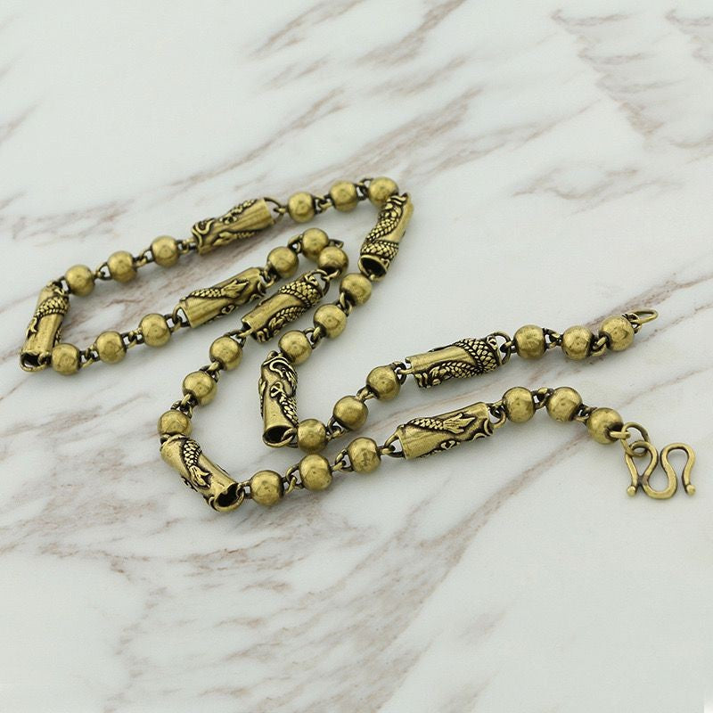 Vintage Brass Necklace Aged Copper Dragon Head Chain 60cm 0.8cm 146g