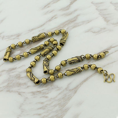 Vintage Brass Necklace Aged Copper Dragon Head Chain 60cm 0.8cm 146g