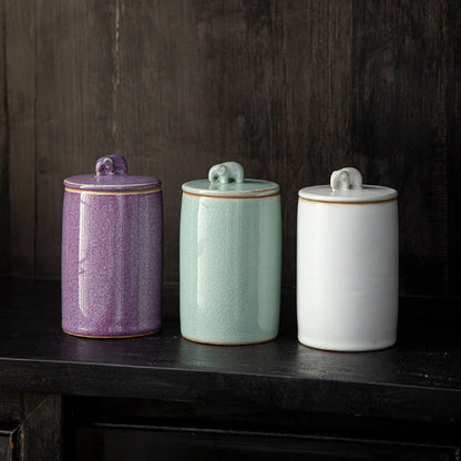 Ceramic Tea Storage Canister with Elephant Lid