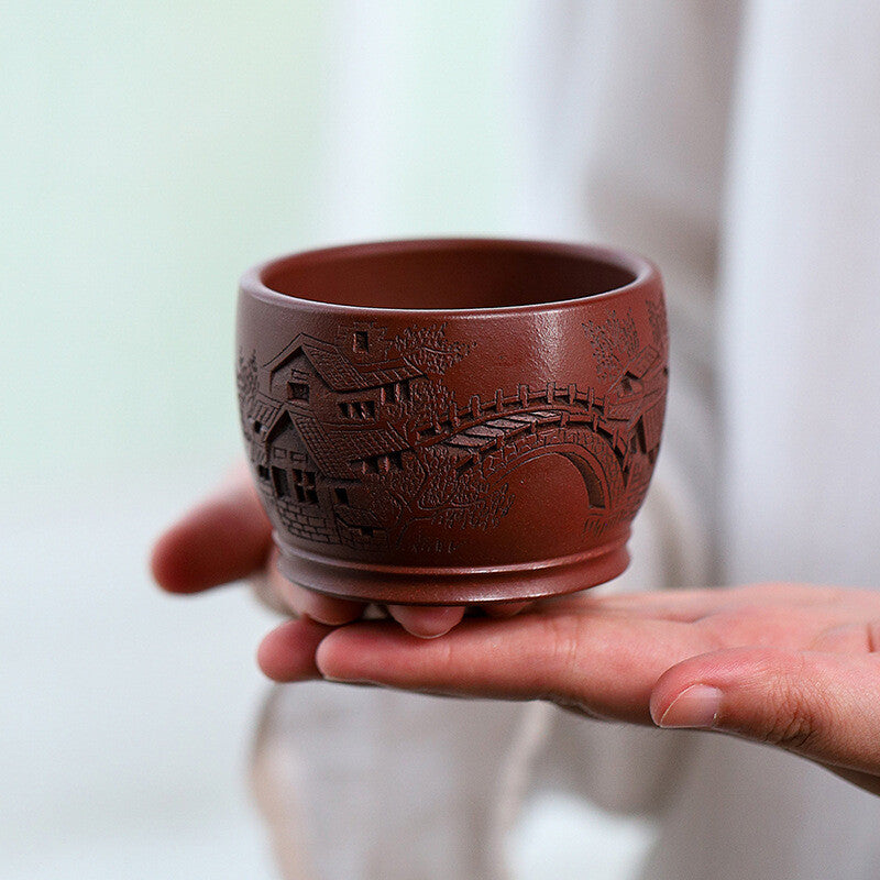 Boutique Tea Cup True Yixing Zisha Purple Clay Master Cup Marked Hand Carved New