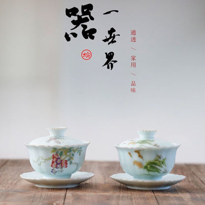155ml Jingdezhen Sancai Covered Bowl Single Enamel Teacup Set Ceramic Tea Set