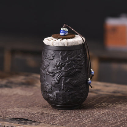 1pc Purple Clay Tea Jar Relief Dragon Jar Tea Storage Jar Tea Set