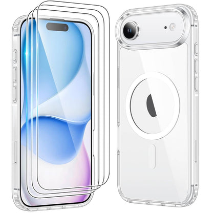 4IN1 for iPhone 17 Pro Max 17 Air Clear Magnetic Case with 3 Screen Protectors