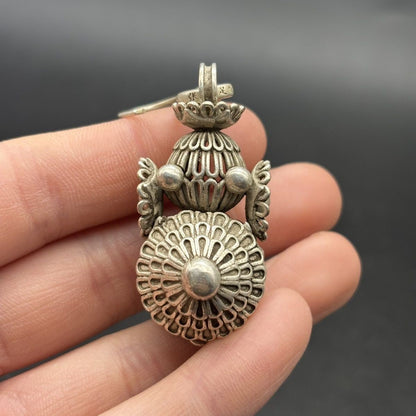 Vintage Silver-Tone Gourd Earrings Tibetan Ethnic Style Pair