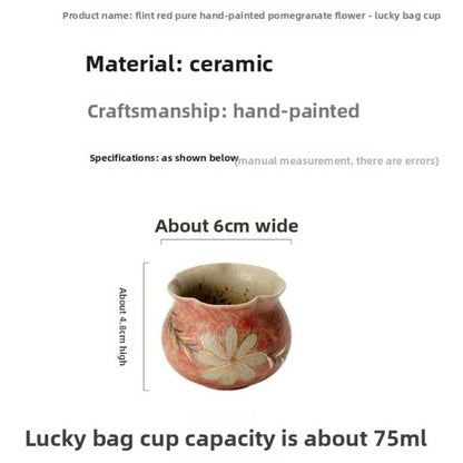 75ml Handpainted Pomegranate Flower Teacup Kungfu Tea Bowl Tea-tasting Cup