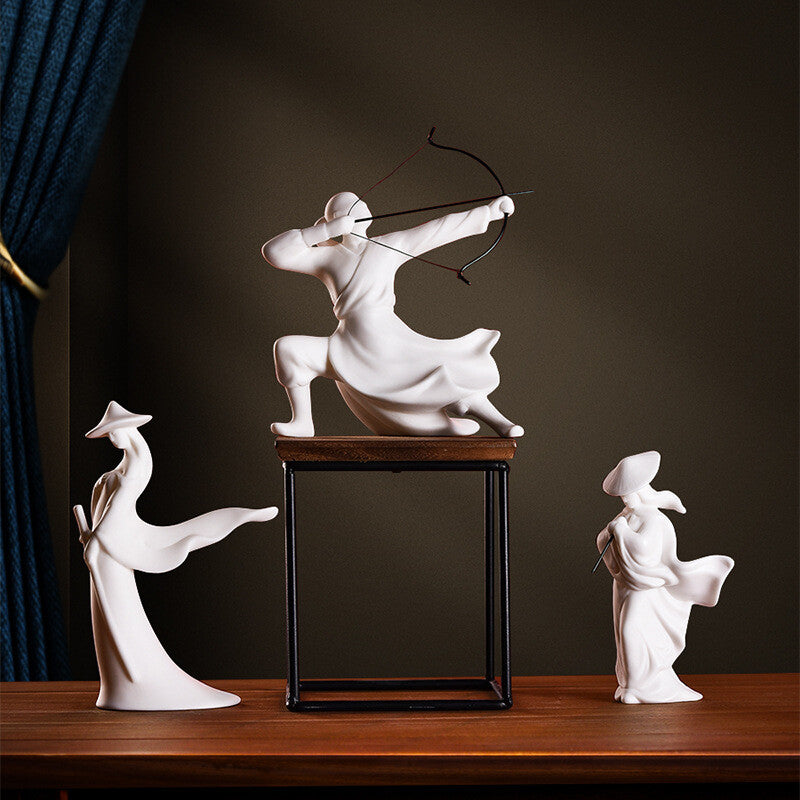 Chinese Style Swordsman Statue Porcelain Tea Pet Table Decoration Tea Play New