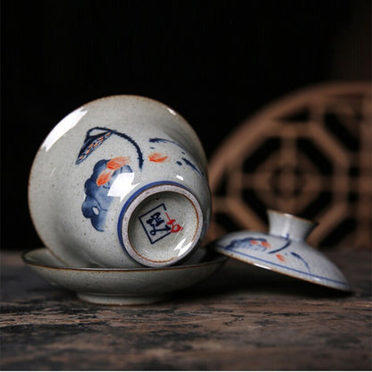 Ceramic Opening Vintage Landscape Gaiwan For Tea Tureen Lid Lotus Teaware