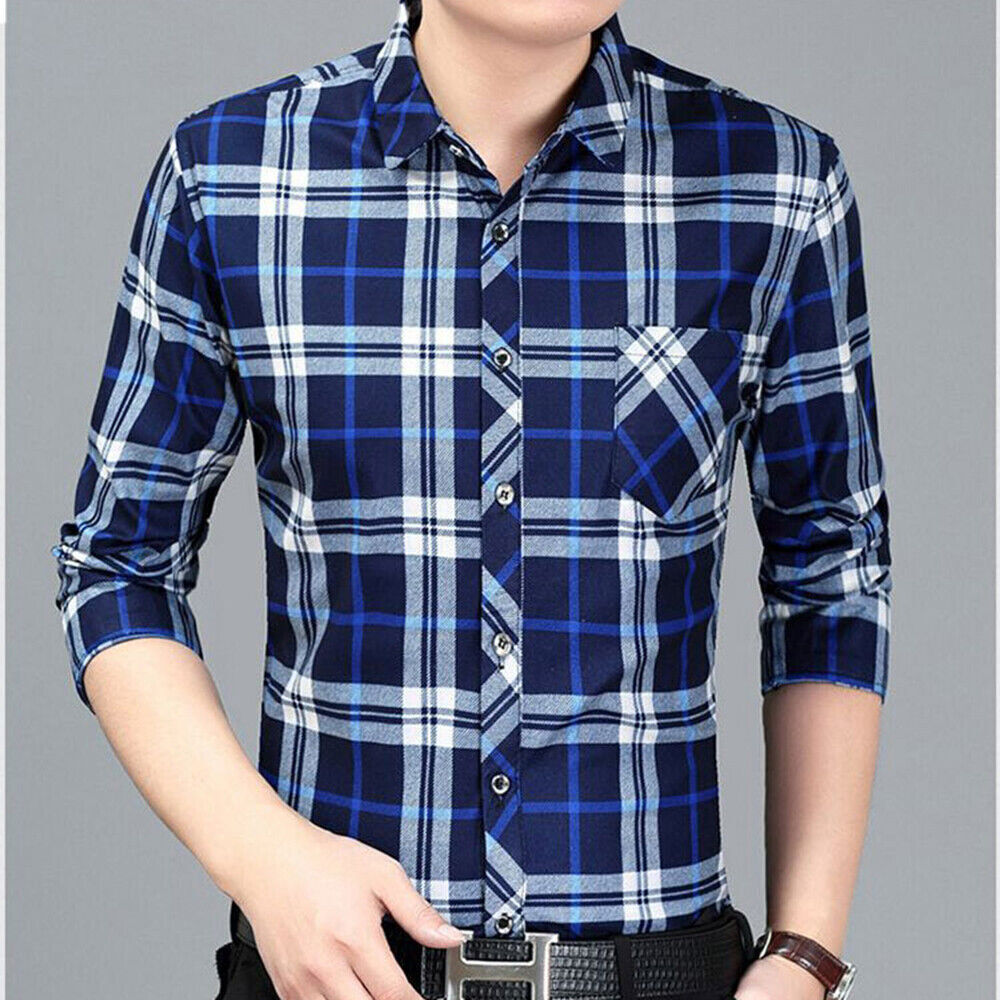 Camisa Con Botones a Cuadros Para Hombres Ropa Elegante De Manga Larga Negocios