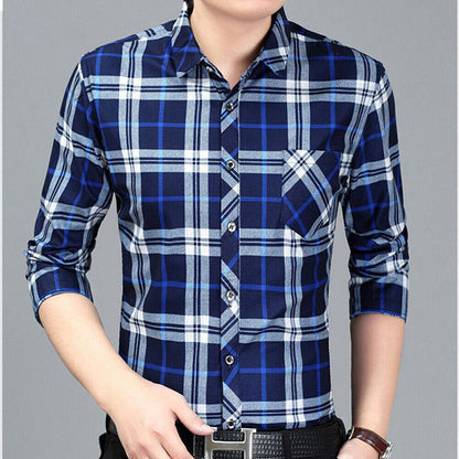 Camisa Con Botones a Cuadros Para Hombres Ropa Elegante De Manga Larga Negocios