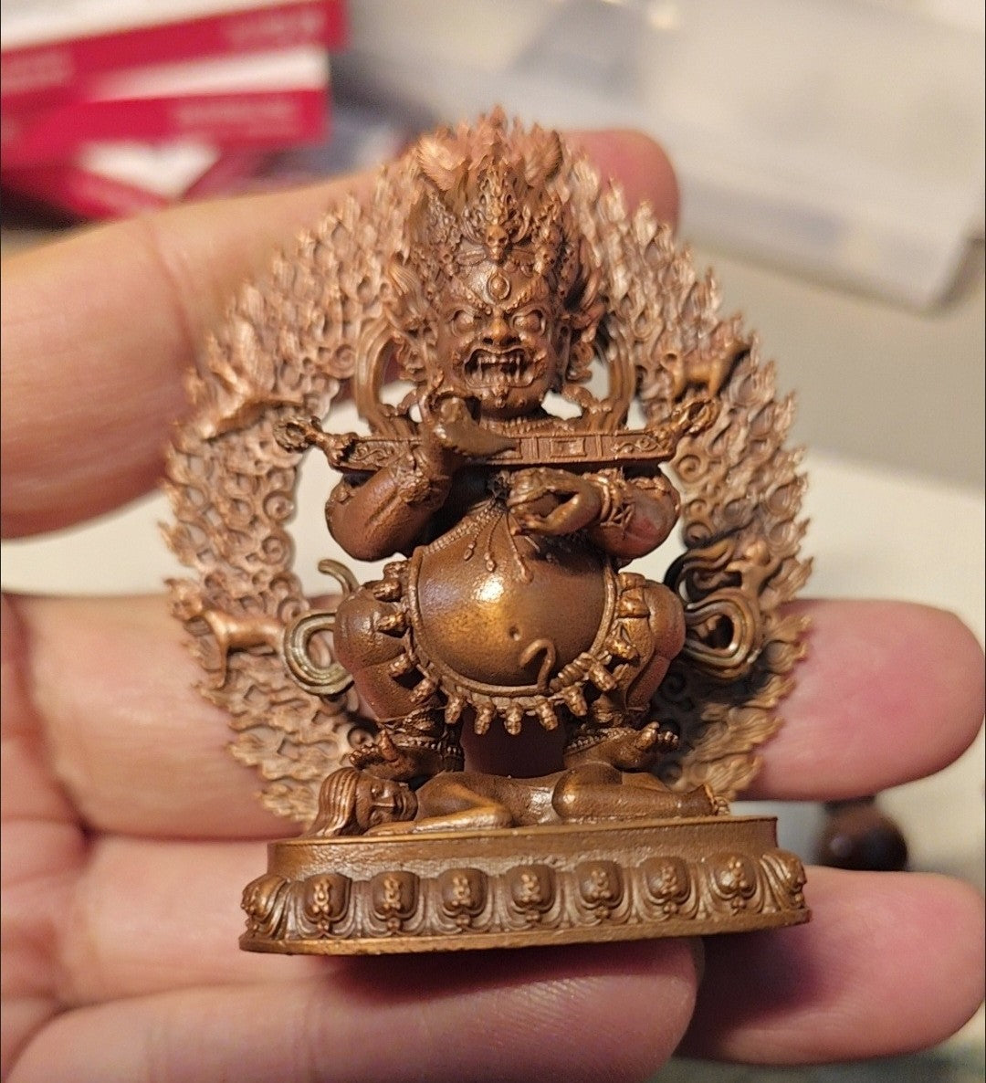 Red Copper Mahakala Statue 6cm 73g Sakya Vajra Vintage Buddhist Ornament