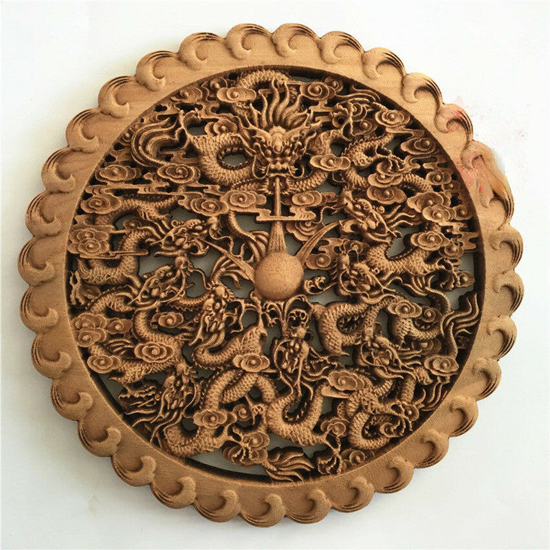 26.8cm Traditional Chinese Wood Carving Dragon Statue Handicraft Wall Decoration