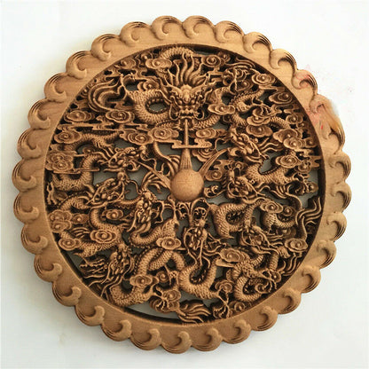 26.8cm Traditional Chinese Wood Carving Dragon Statue Handicraft Wall Decoration