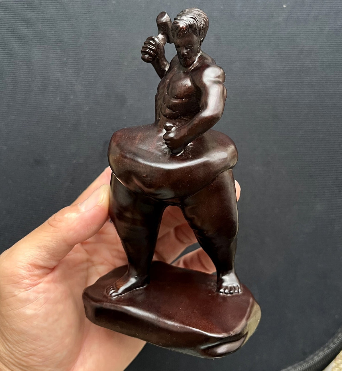 Ebony Wood Self Carving Sculpture Self Made Body Building Fitness Figure Statue