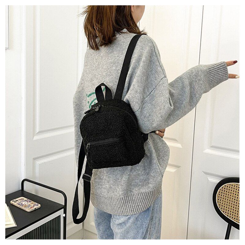 Plush Backpack Solid Color Little Girls Wild Fashion Soft Stylish Small Daypack