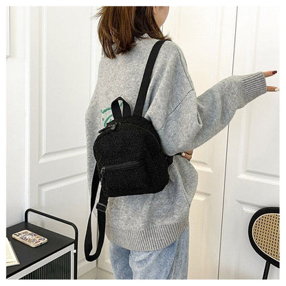 Plush Backpack Solid Color Little Girls Wild Fashion Soft Stylish Small Daypack