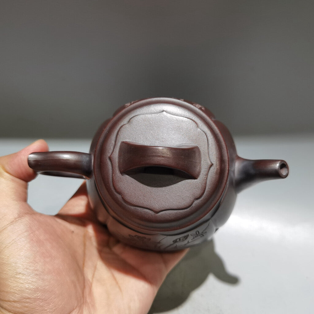 Chinese Yixing Zisha Clay Carved Exquisite Teapot