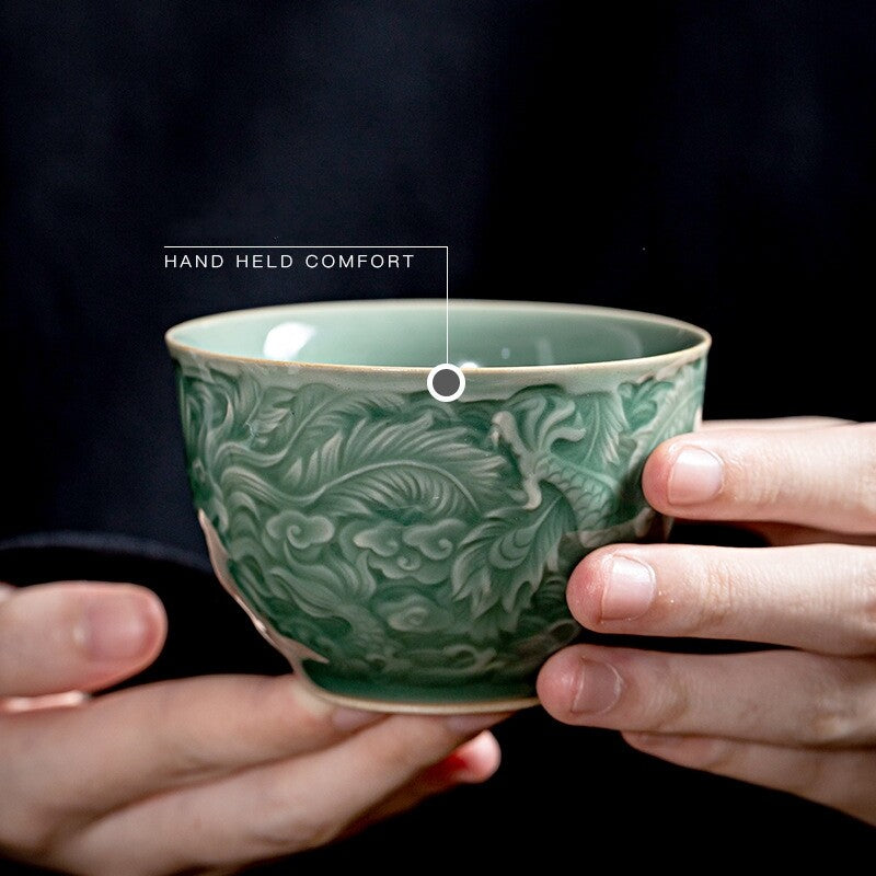 Porcelain Tea Cup Dragon Relief Handmade Master Cup 115ml Personal Ceramic Cup