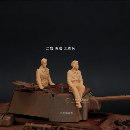 1/72 1/64 1/87 WWII Soviet Tank Crew 2-Persons Unpainted Model Ornament