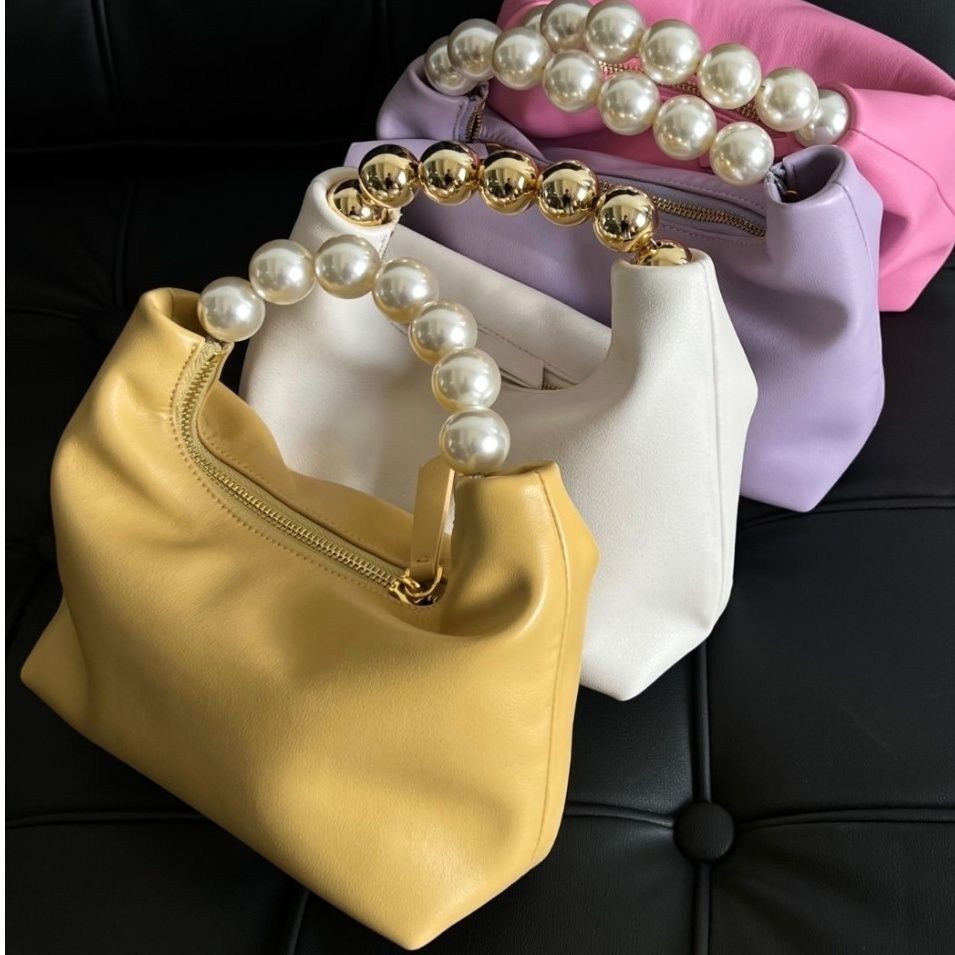 Summer Pink Chain Retro Girl Pearl Dumpling Bag Leather Shoulder Messenger Bags