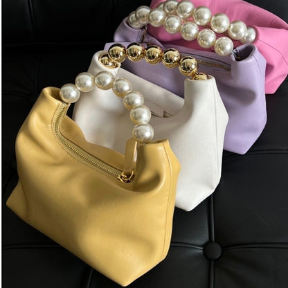 Summer Pink Chain Retro Girl Pearl Dumpling Bag Leather Shoulder Messenger Bags