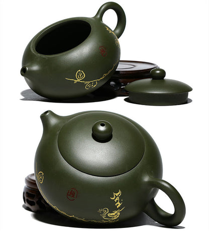 8.8 Oz Chinese Tea Pot Floral Print Real Yixing Zisha Republic Green Clay Xishi