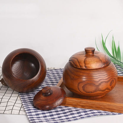 Wooden Tea Caddy 15×9cm Sealed Vintage Storage Jar Handmade Wood Craft