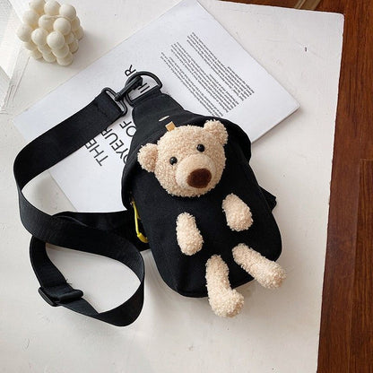 Plush Bear Chest Bag Canvas Cloth Small Bag Shoulder Crossbody Purse Pouch 1 PC