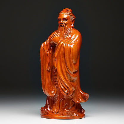 Chinese Rosewood Carved Confucius Statue Kongzi Sage Figure Sculpture Home Decor
