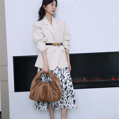 Luxury Womens Full-pelt Mink Handbag Genuine Leather Strap Solid Crossbody Bag