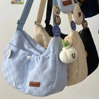 College Crossbody Bag Plaid Print Shoulder Bag New Cute Handbag