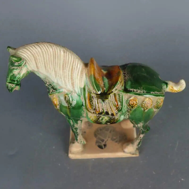 Chinese Imitation of Ancient Tang Three-color Green War Horse Porcelain Statue