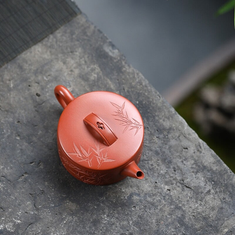 Full Handmade Bamboo Carved Master Tea Pot Real Yixing Zisha Clay Pot 180ml New