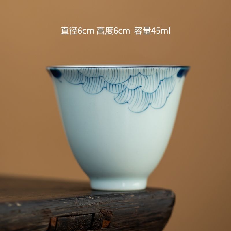 Blue and White Ceramic Hibiscus Tea Cup Household Single Cup Tea Tasting Cup