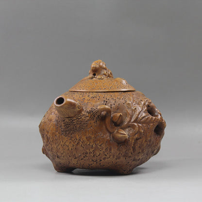 Collect China Yixing Zisha Pottery Old Duan Clay Pixiu Peach Tree Stool Teapot