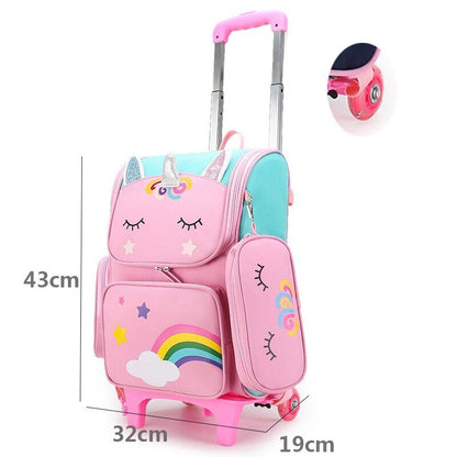 School Bags Backpack girls Trolley Bag Wheels Student Kids Backpack Bag