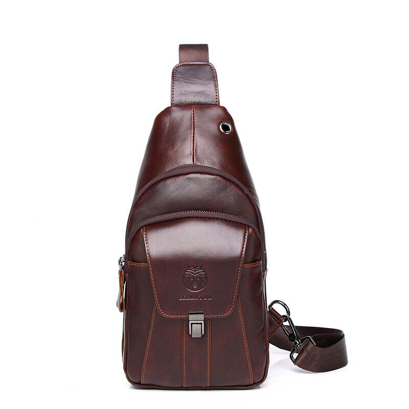 Men's Sling Backpack, Genuine Leather Chest Crossbody Bag Shoulder Bag Daypack