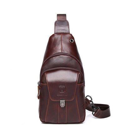 Men's Sling Backpack, Genuine Leather Chest Crossbody Bag Shoulder Bag Daypack