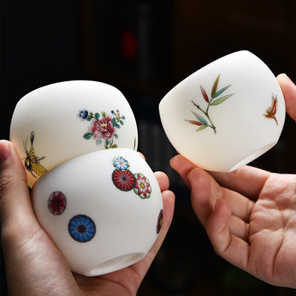 Ceramic Tea Cup Fat Mutton Jade Porcelain Master Cup Butterfly Print Cup 140ml
