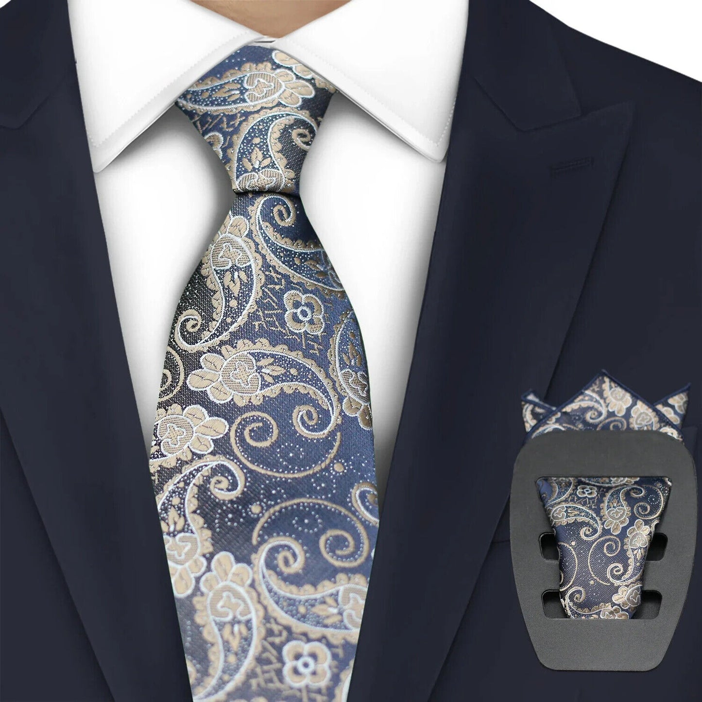 Men Necktie 2Pcs Jacquard Woven Paisley Tie Handkerchief Business Party Wear 7cm