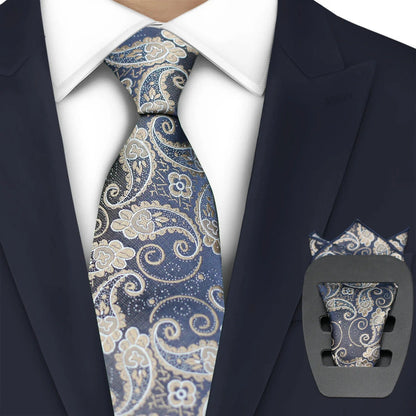 Men Necktie 2Pcs Jacquard Woven Paisley Tie Handkerchief Business Party Wear 7cm