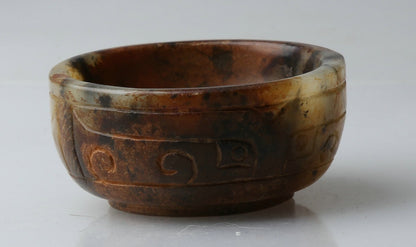 60MM/2.36" China Old Jade Carved Ancient Auspicious Pattern Cup CH12