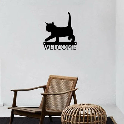 Black Cat Kitten Welcome Sign Ornaments Artwork Wall Stickers Shape Decoration