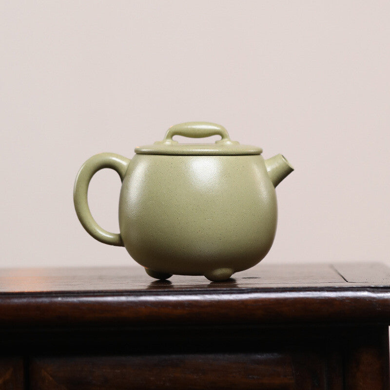 Full Handmade Tea Pot Marked Master Pot With 3 Feet Real Yixing Zisha Green Clay