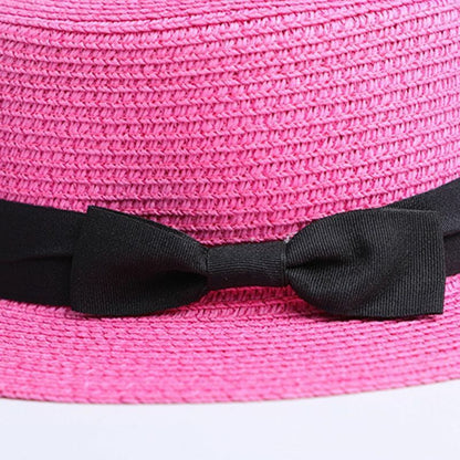Hats Sun Flat Straw Boater Girls Bow Summer Women Kid Beach Casual Adult Autumn