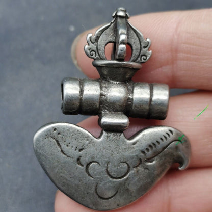 Vintage Tibetan Brass Vajra Axe Pendant Antique Buddhist Collectible
