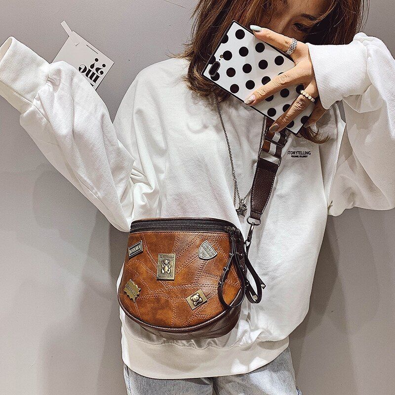 Vintage Crossbody Bag Soft Leather Shoulder Bag Messenger Purse Casual Bucket