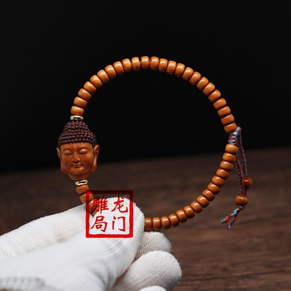 Big Sun Tathagata Olive Nut Bracelet Hand Carved Buddha Head Wenwan Jewelry