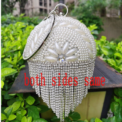 Golden Silver Beaded Ball Bag Tassels Purse Handbag Crystal Clutch Shoulder Bags